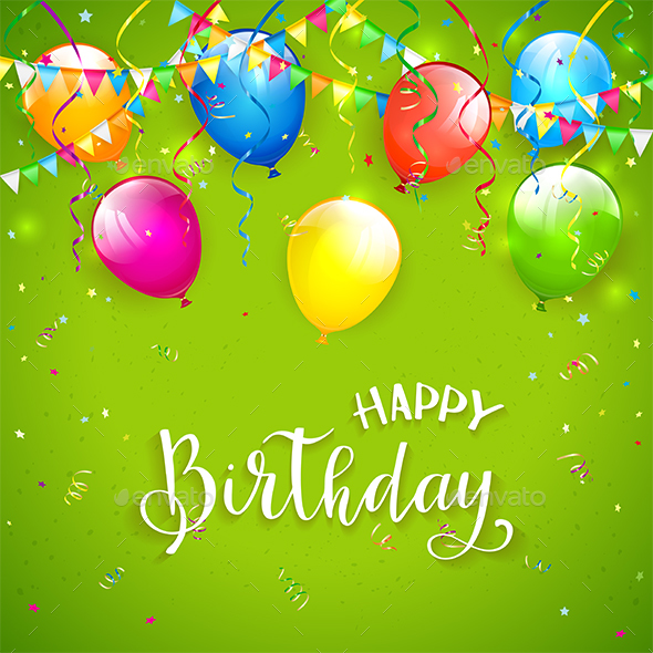 Green Birthday Background with Pennants and Balloons by losw ...