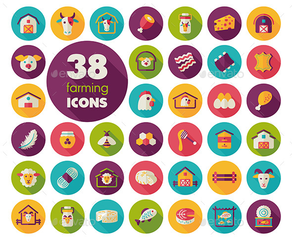 Farm animal icons vector set - Food Objects