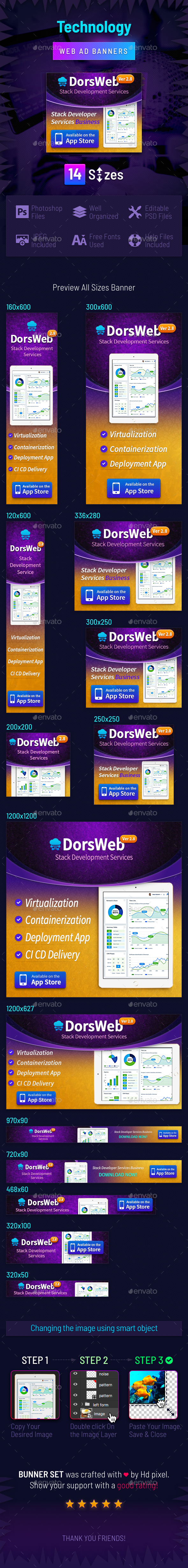 Technology Ad Banner Set - Development Services - Banners & Ads Web Elements