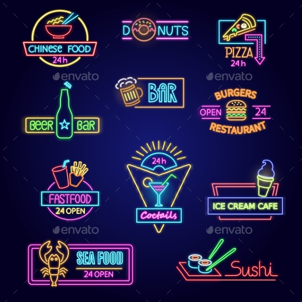 Neon Food Vector Glowing Illuminated Advertisement - Miscellaneous Vectors