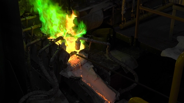 Metallurgical Production. The Molten Metal Is Pouring From the Furnace, the Hot Liquid Is Very alt