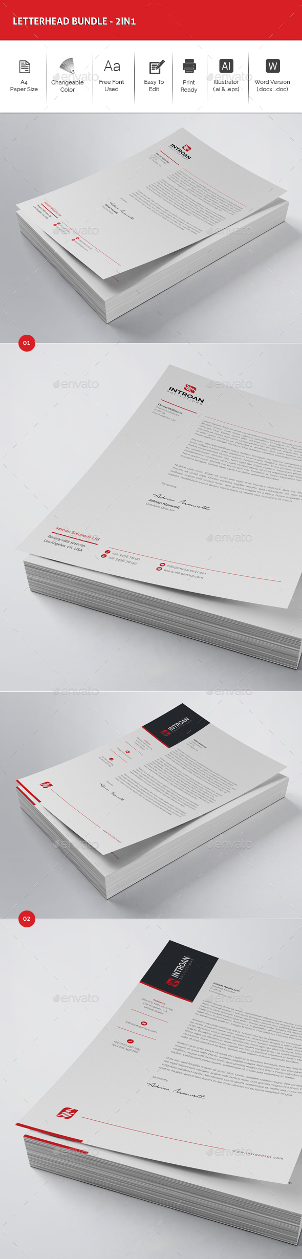 Letterhead Bundle - 2in1 - Stationery Print Templates
