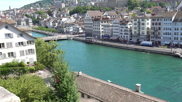 View of Historic Zurich City Center, Limmat River and Zurich Lake ...