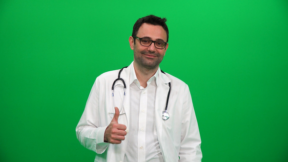 Doctor Gesturing OK Sign on Green Screen alt