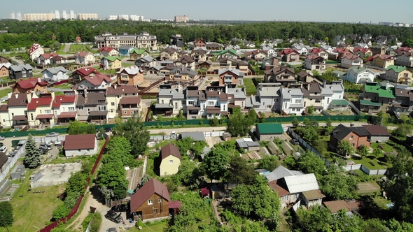 View From Above on Modern Cottage Village Near Moscow, Russia