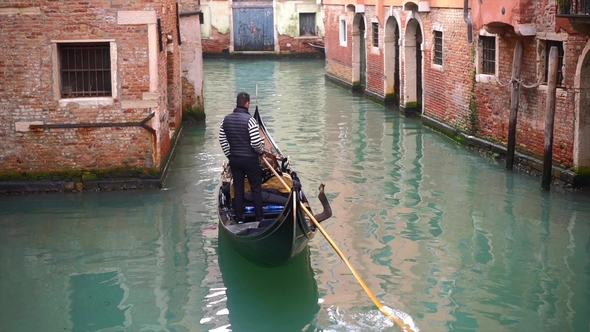 Venetian Channel with Ancient Houses and Boats