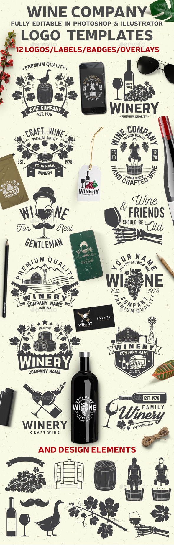 Wine Company Templates - Badges & Stickers Web Elements