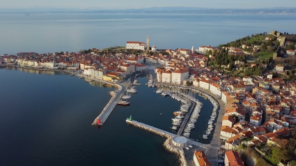 Aerial View of Piran in Slovenia