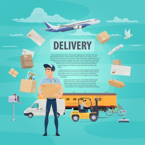 Delivery of Post Mail Service Vector Poster - Services Commercial / Shopping