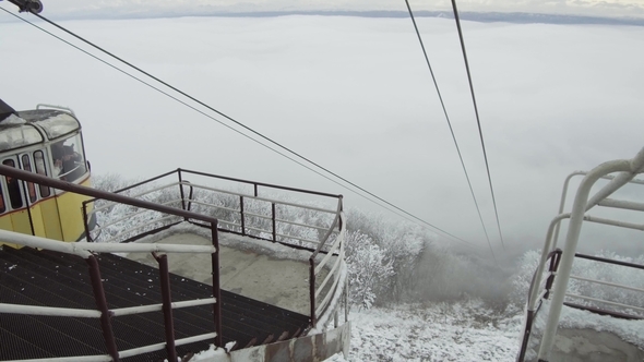 The Upper Station of the Cable Car. The Suspended Cab Starts To Move Down
