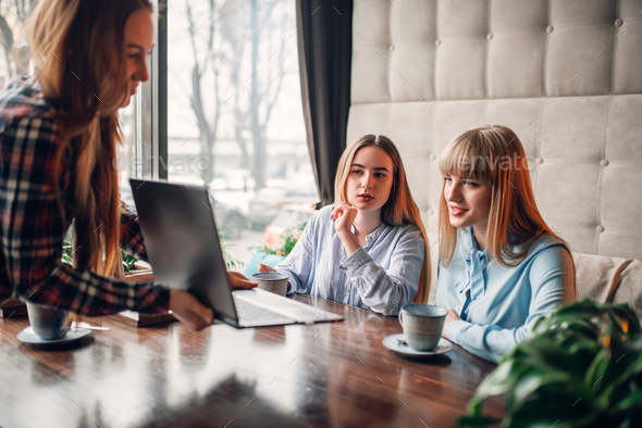 Business presentation on laptop in cafe, marketing - Stock Photo - Images