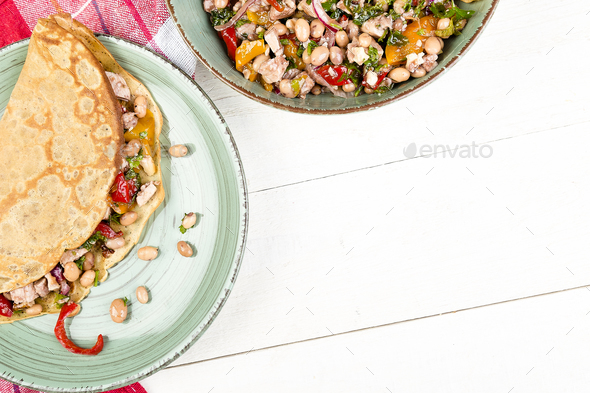 Buckwheat Pancake. Mexican Quesadilla. - Stock Photo - Images