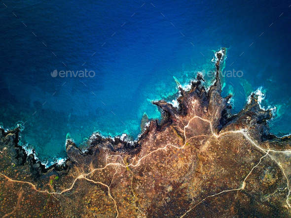 Top view of a deserted coast. Rocky shore of the island of Tener - Stock Photo - Images