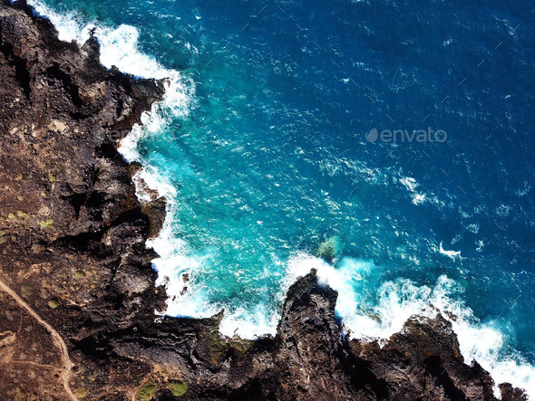 Top view of a deserted coast. Rocky shore of the island of Tener - Stock Photo - Images