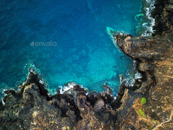 Top view of a deserted coast. Rocky shore of the island of Tener - Stock Photo - Images