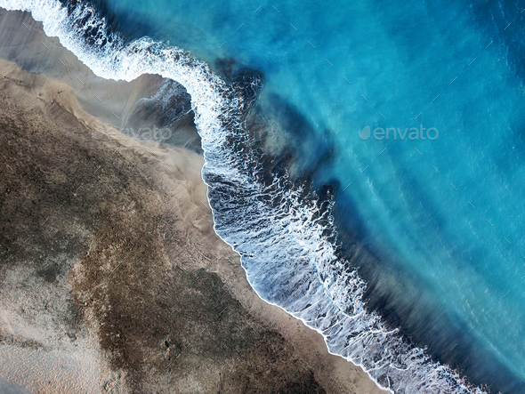 Top view of a deserted beach. Coast of the island of Tenerife. A - Stock Photo - Images