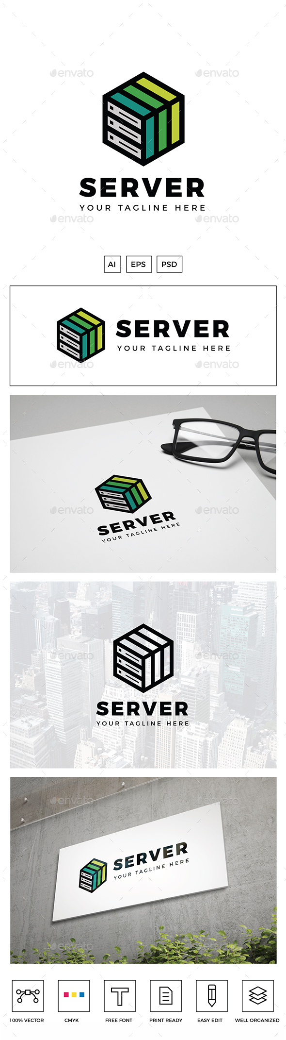 Green Server Logo - Objects Logo Templates
