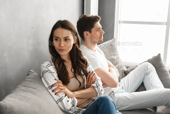 Photo of resentful guy and girl acting like arguing couple and n - Stock Photo - Images