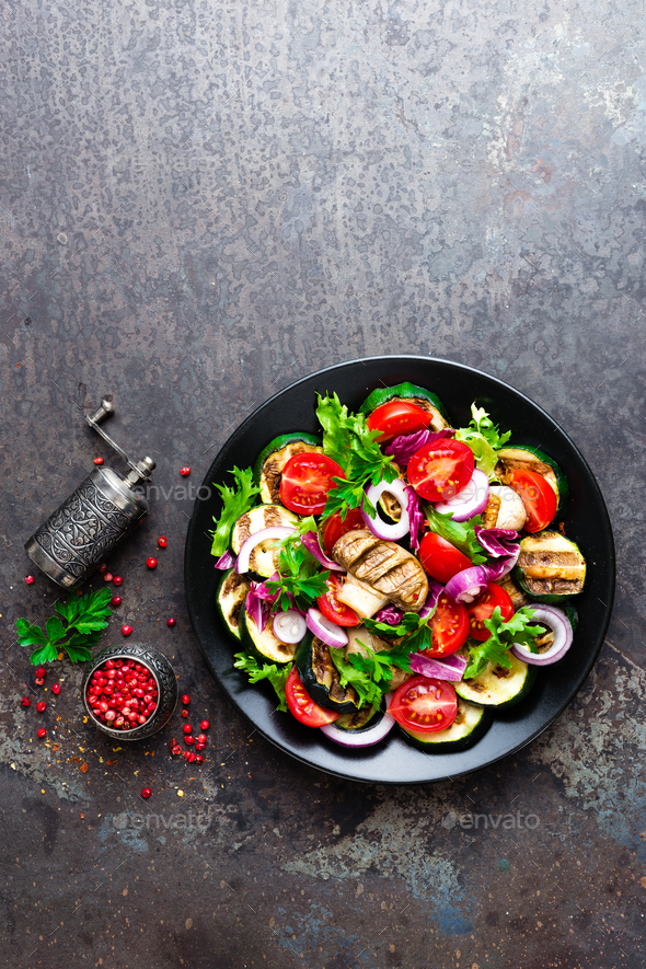 Salad with fresh and grilled vegetables and mushrooms - Stock Photo - Images