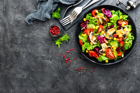 Salad with fresh and grilled vegetables and mushrooms - Stock Photo - Images