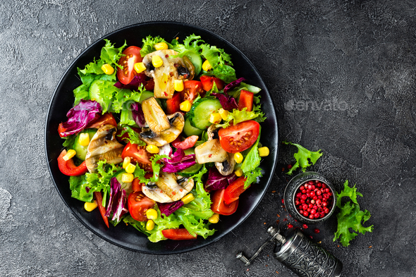 Salad with fresh and grilled vegetables and mushrooms - Stock Photo - Images
