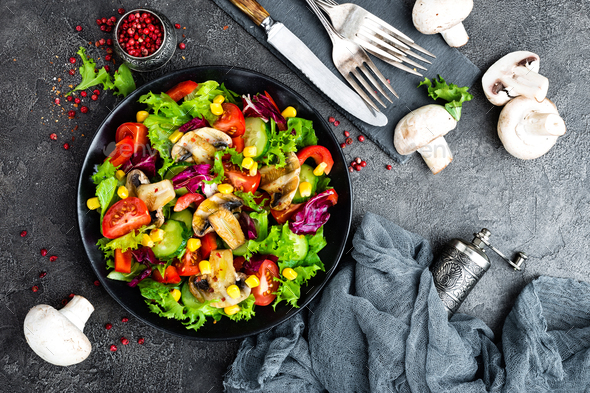 Salad with fresh and grilled vegetables and mushrooms - Stock Photo - Images