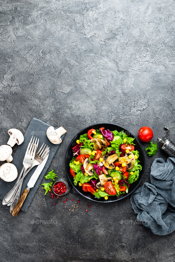 Salad with fresh and grilled vegetables and mushrooms - Stock Photo - Images