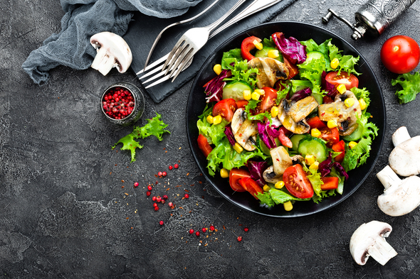 Salad with fresh and grilled vegetables and mushrooms - Stock Photo - Images