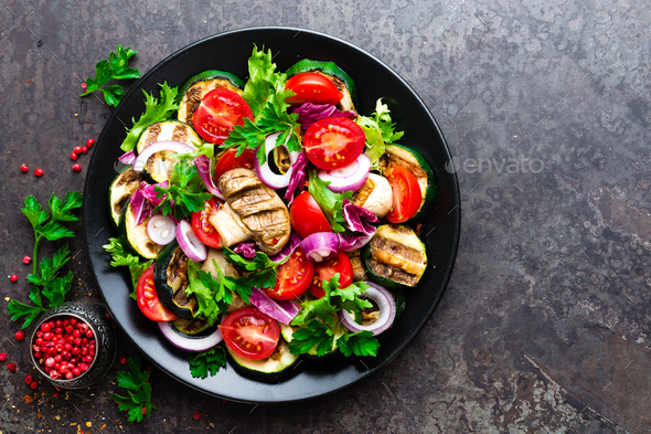 Salad with fresh and grilled vegetables and mushrooms - Stock Photo - Images