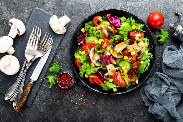 Salad with fresh and grilled vegetables and mushrooms - Stock Photo - Images