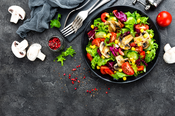 Salad with fresh and grilled vegetables and mushrooms - Stock Photo - Images