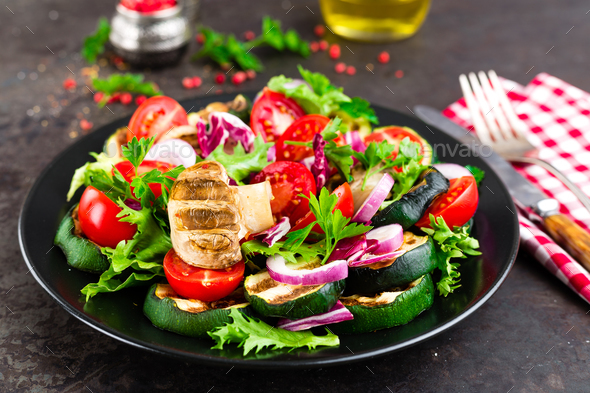Salad with fresh and grilled vegetables and mushrooms - Stock Photo - Images