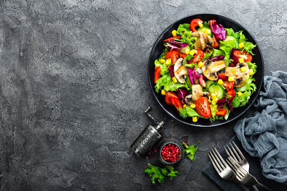 Salad with fresh and grilled vegetables and mushrooms - Stock Photo - Images