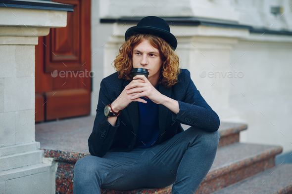 Thinking hipster man - Stock Photo - Images