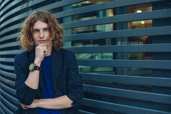 Model man over urban futuristic background - Stock Photo - Images