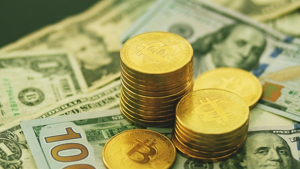 Bright Stack of Shiny Bitcoins alt