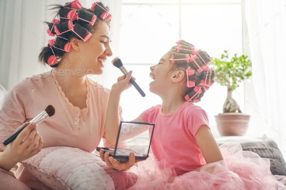 Mom and child doing makeup Stock Photo by choreograph | PhotoDune