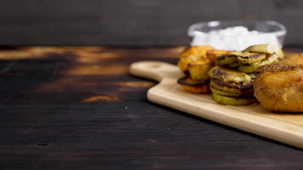 Grilled Vegetables and Fried Chicken Meat alt