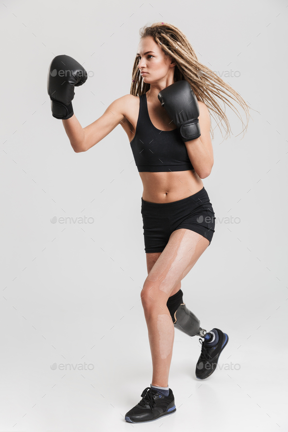 Healthy young disabled sportswoman boxer - Stock Photo - Images
