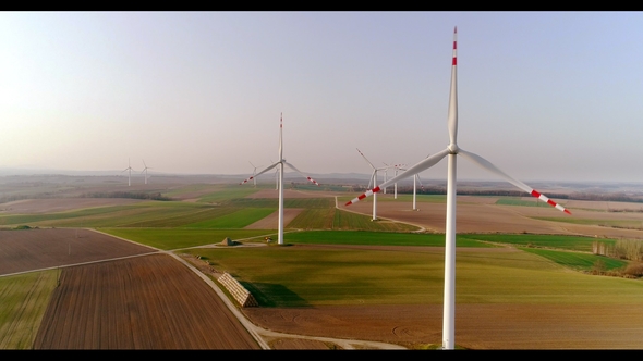 Aerial Wiev of Windmills Farm. Power Energy Production alt