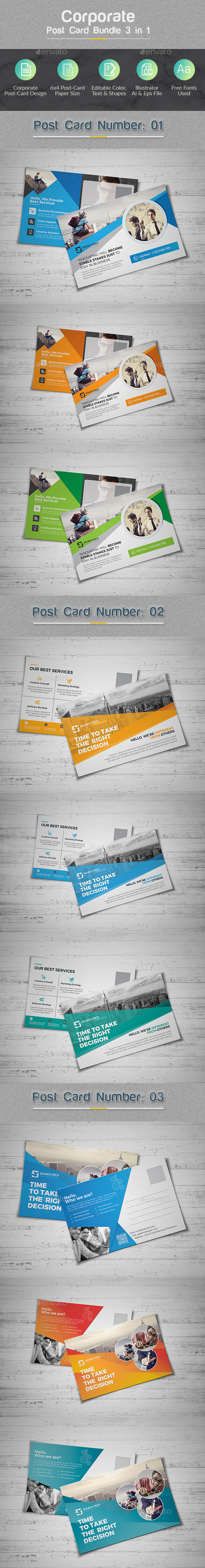 Post Card Bundle 3 in 1 - Cards & Invites Print Templates