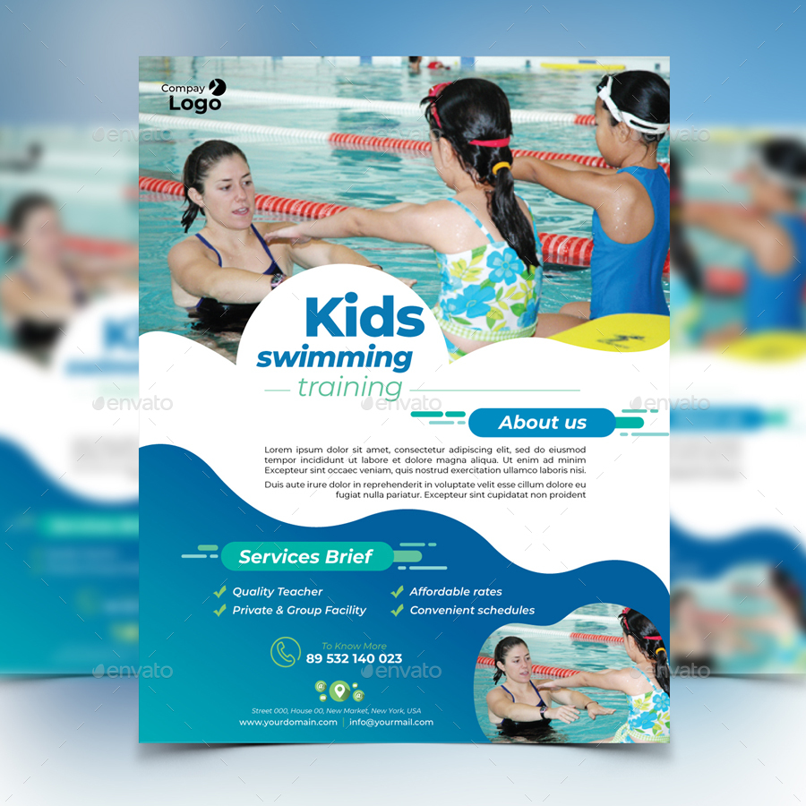 Kids Swimming Training Flyer, Print Templates GraphicRiver
