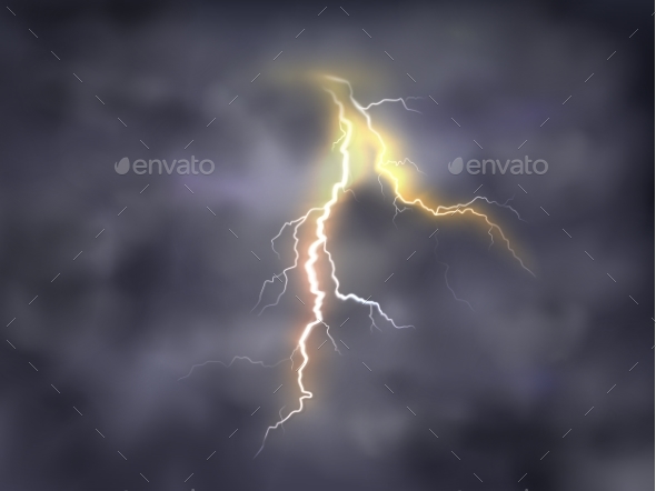 Vector Night Background with Thunderbolt - Landscapes Nature