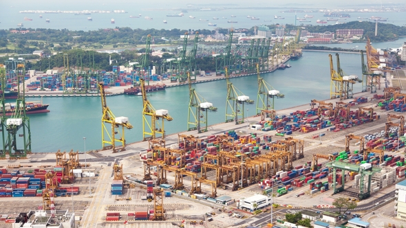 Day Traffic in Container Terminal of Singapore alt