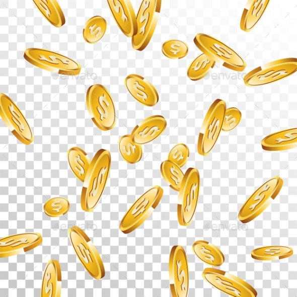 Realistic Gold Coins Illustration on Transparent - Backgrounds Business