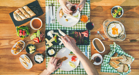 Couple having Turkish breakfast - Stock Photo - Images