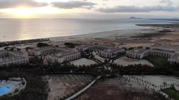 Aerial footage of the Hotel in Cape Verde showing the swimming pools