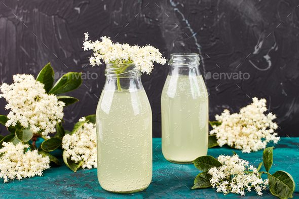 Kombucha tea with elderflower - Stock Photo - Images
