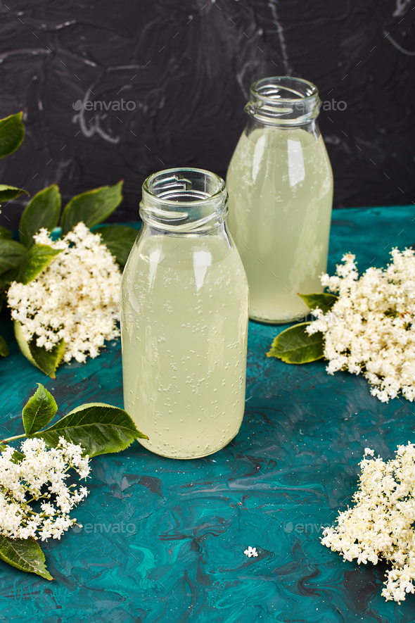 Kombucha tea with elderflower - Stock Photo - Images