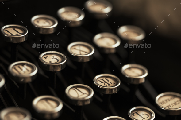 Detail of the keyboard of a typewriter old black - Stock Photo - Images